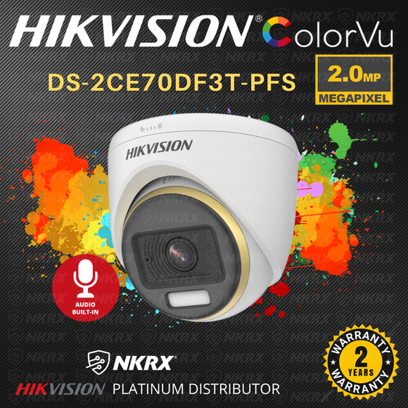Hikvision DS-2CE70DF3T-PFS Colorvu Audio w/ Mic 2MP Fixed Turret CCTV Camera