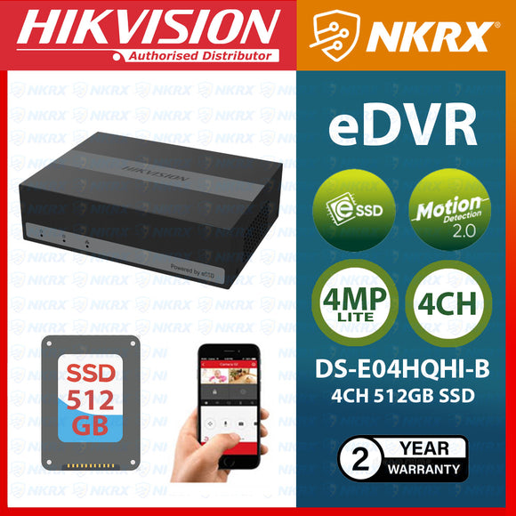 Hikvision DS-E04HQHI-B eDVR with 512GB eSSD | 4-ch 4MP Lite 2MP 1080p 1U H.265 eSSD eDVR