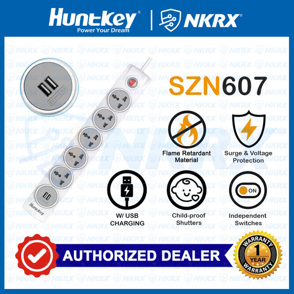 Huntkey SZN607 6 Socket Surge Protection Power Extension Cord with USB charging